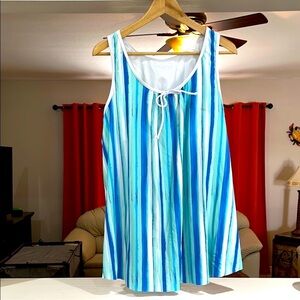 Women’s Striped Blue and White Sleeveless Tankini Swimwear Size 2XL